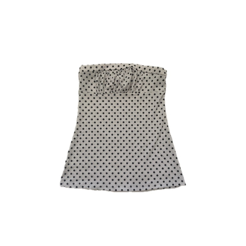 Vintage white and black polka dot strapless top with a slight ruched detail